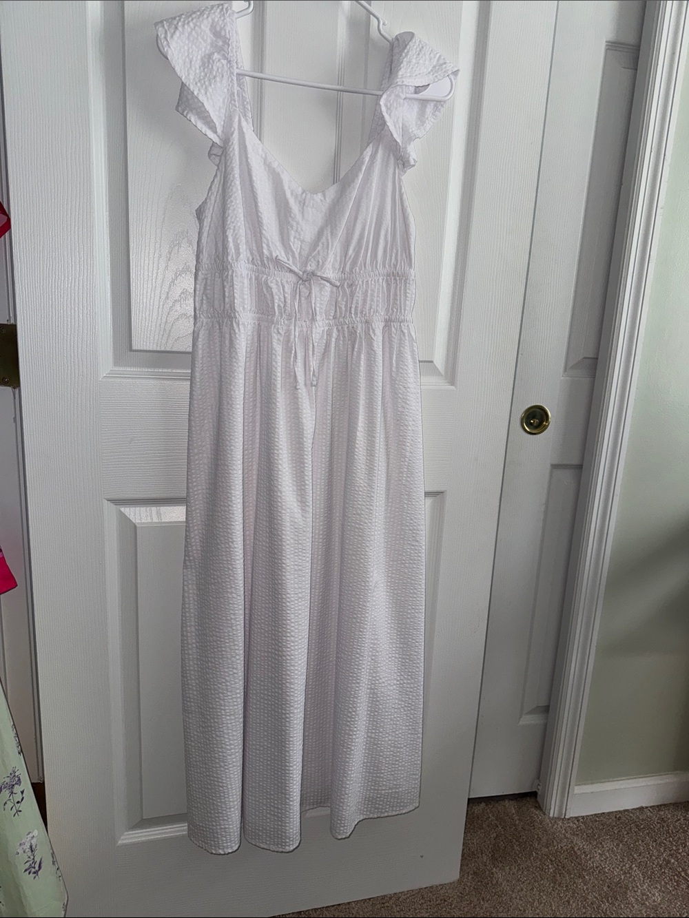 White Textured Maxi Dress with Ruffle Straps